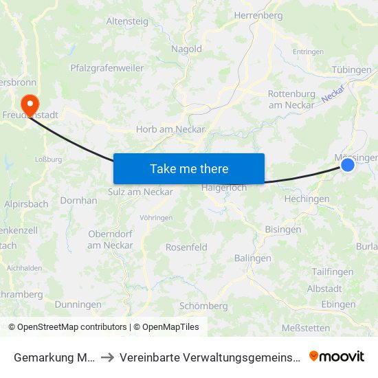 Gemarkung Mössingen to Vereinbarte Verwaltungsgemeinschaft Freudenstadt map