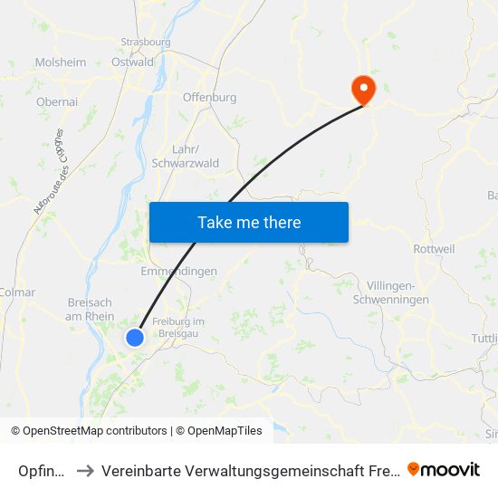 Opfingen to Vereinbarte Verwaltungsgemeinschaft Freudenstadt map