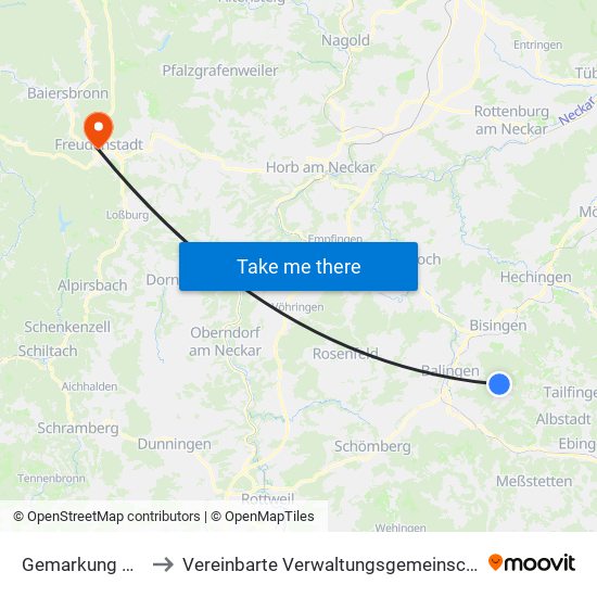 Gemarkung Streichen to Vereinbarte Verwaltungsgemeinschaft Freudenstadt map