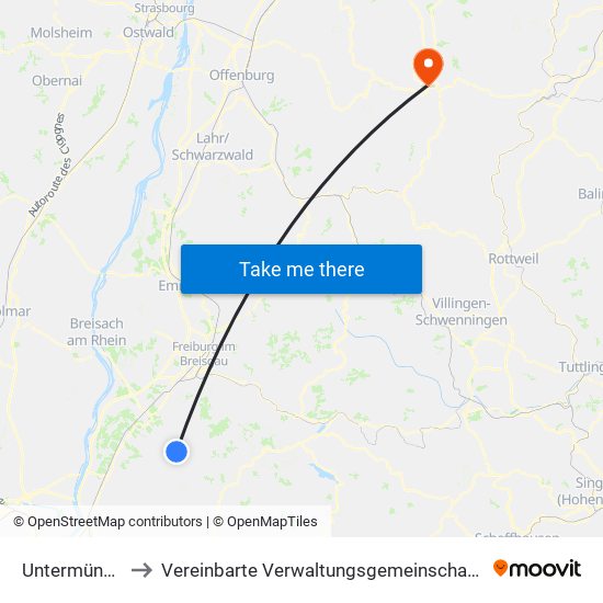 Untermünstertal to Vereinbarte Verwaltungsgemeinschaft Freudenstadt map