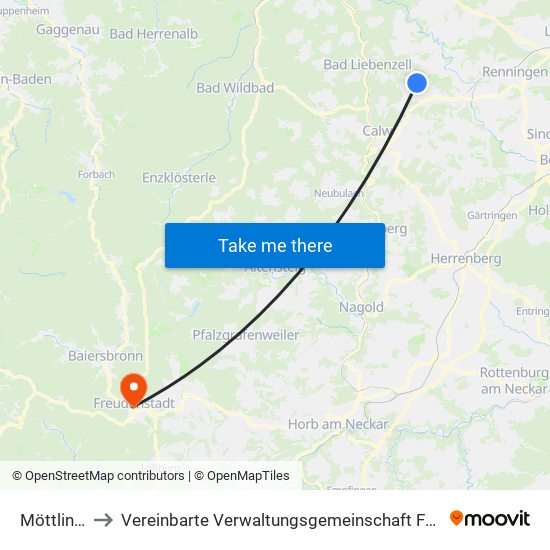 Möttlingen to Vereinbarte Verwaltungsgemeinschaft Freudenstadt map