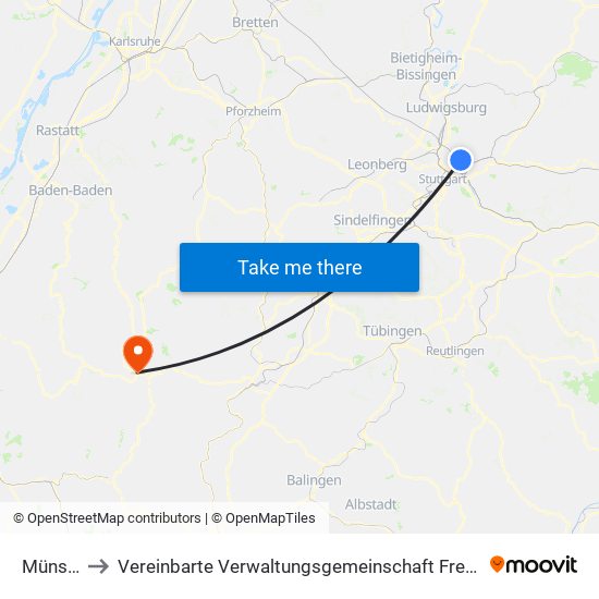 Münster to Vereinbarte Verwaltungsgemeinschaft Freudenstadt map
