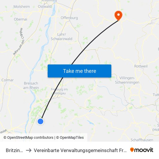 Britzingen to Vereinbarte Verwaltungsgemeinschaft Freudenstadt map