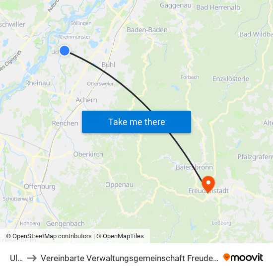 Ulm to Vereinbarte Verwaltungsgemeinschaft Freudenstadt map