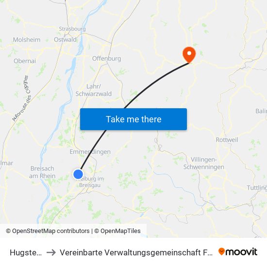 Hugstetten to Vereinbarte Verwaltungsgemeinschaft Freudenstadt map