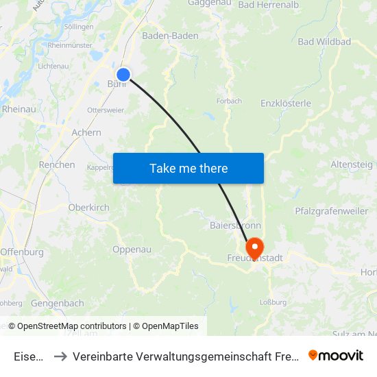 Eisental to Vereinbarte Verwaltungsgemeinschaft Freudenstadt map