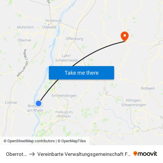 Oberrotweil to Vereinbarte Verwaltungsgemeinschaft Freudenstadt map