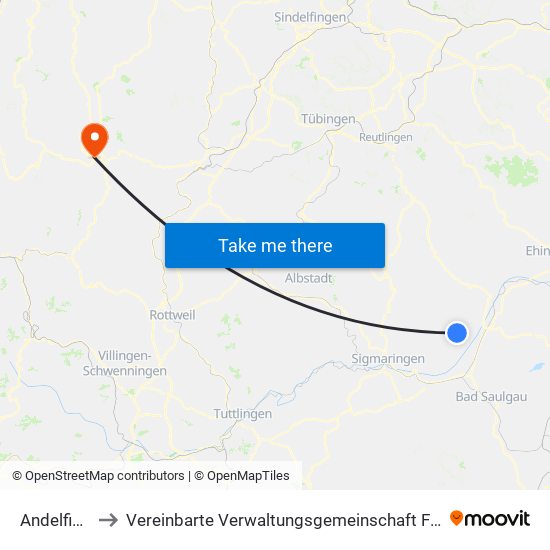 Andelfingen to Vereinbarte Verwaltungsgemeinschaft Freudenstadt map