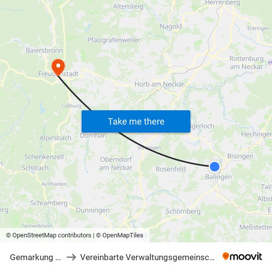 Gemarkung Ostdorf to Vereinbarte Verwaltungsgemeinschaft Freudenstadt map
