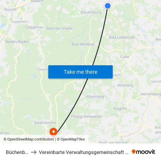 Büchenbronn to Vereinbarte Verwaltungsgemeinschaft Freudenstadt map