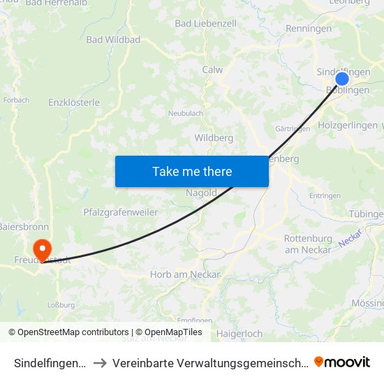 Sindelfingen (Stadt) to Vereinbarte Verwaltungsgemeinschaft Freudenstadt map