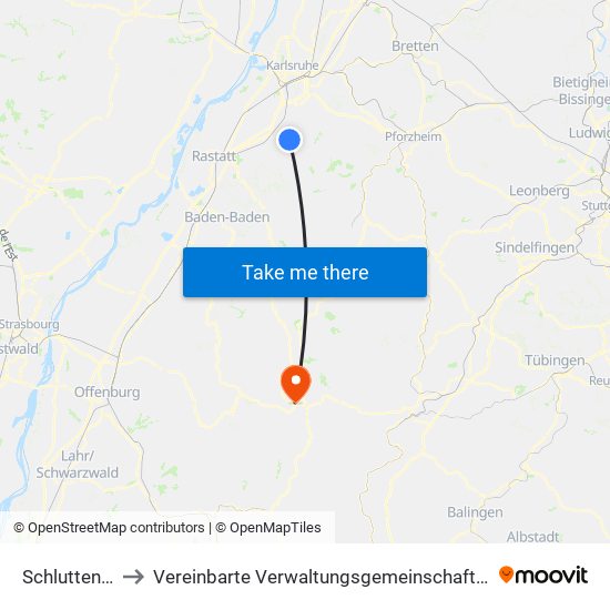 Schluttenbach to Vereinbarte Verwaltungsgemeinschaft Freudenstadt map