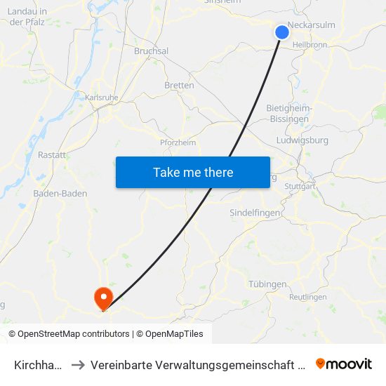 Kirchhausen to Vereinbarte Verwaltungsgemeinschaft Freudenstadt map