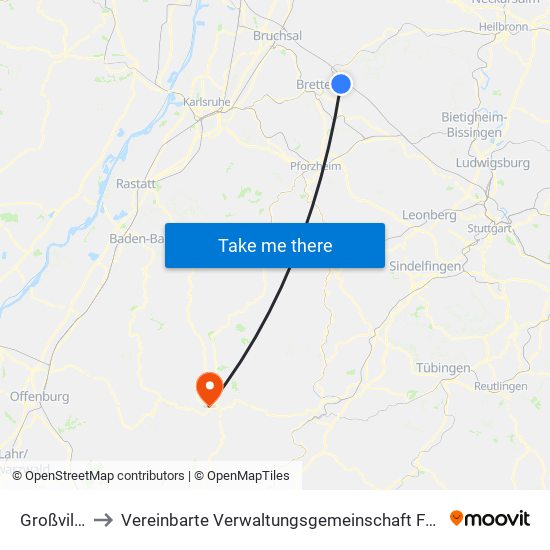 Großvillars to Vereinbarte Verwaltungsgemeinschaft Freudenstadt map