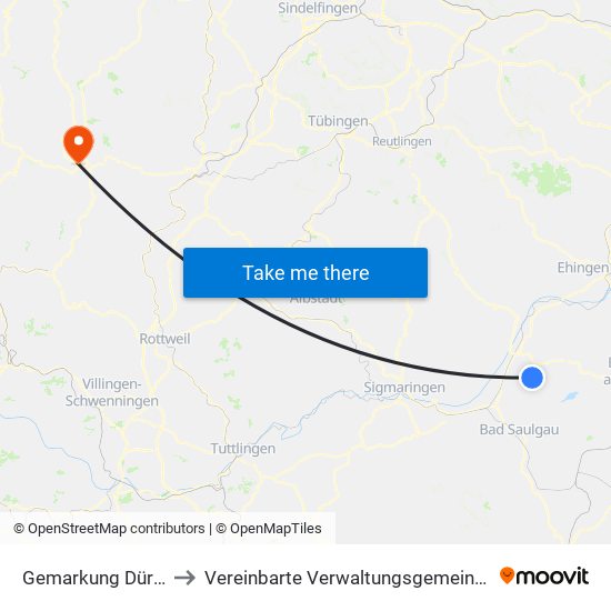 Gemarkung Dürmentingen to Vereinbarte Verwaltungsgemeinschaft Freudenstadt map