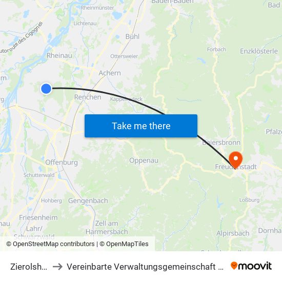 Zierolshofen to Vereinbarte Verwaltungsgemeinschaft Freudenstadt map