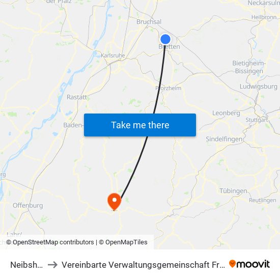 Neibsheim to Vereinbarte Verwaltungsgemeinschaft Freudenstadt map