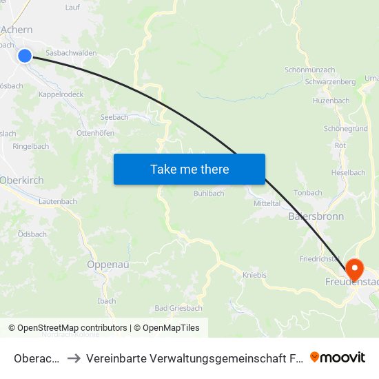 Oberachern to Vereinbarte Verwaltungsgemeinschaft Freudenstadt map
