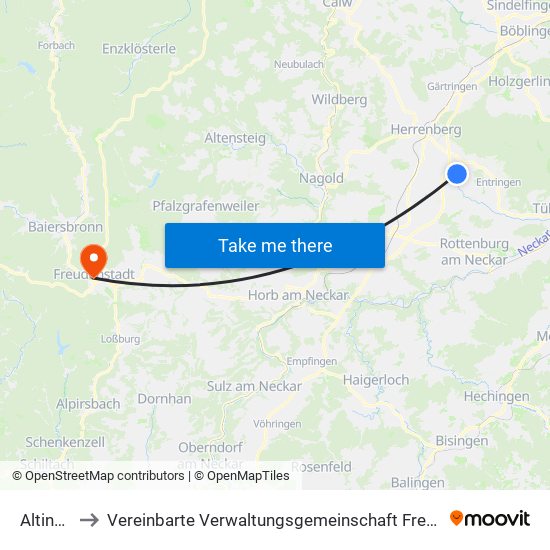 Altingen to Vereinbarte Verwaltungsgemeinschaft Freudenstadt map