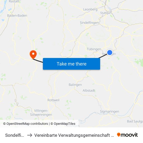 Sondelfingen to Vereinbarte Verwaltungsgemeinschaft Freudenstadt map
