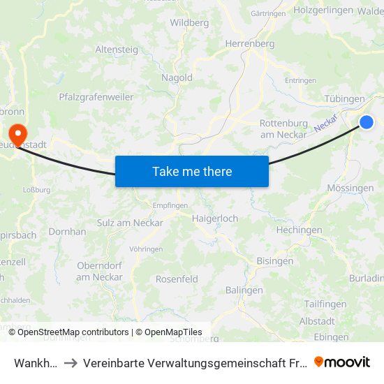 Wankheim to Vereinbarte Verwaltungsgemeinschaft Freudenstadt map