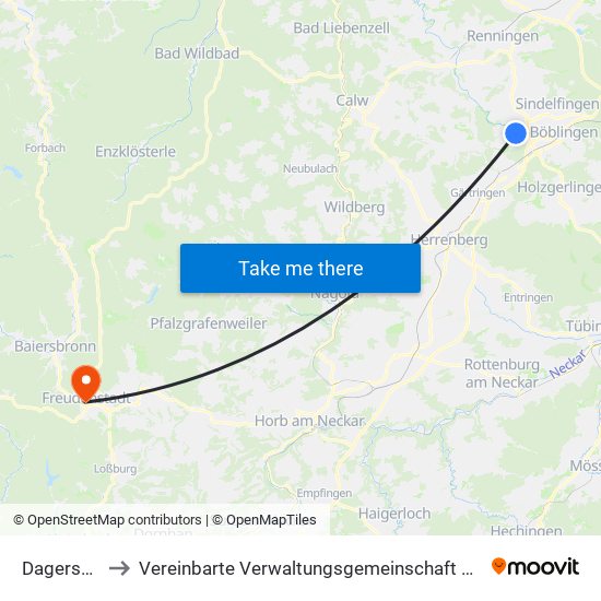 Dagersheim to Vereinbarte Verwaltungsgemeinschaft Freudenstadt map