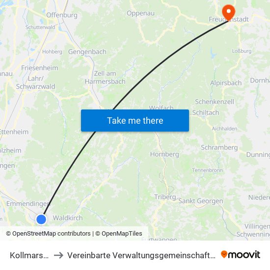 Kollmarsreute to Vereinbarte Verwaltungsgemeinschaft Freudenstadt map