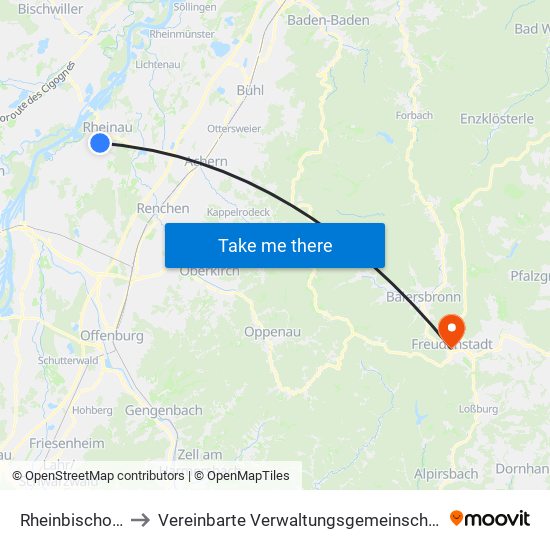 Rheinbischofsheim to Vereinbarte Verwaltungsgemeinschaft Freudenstadt map