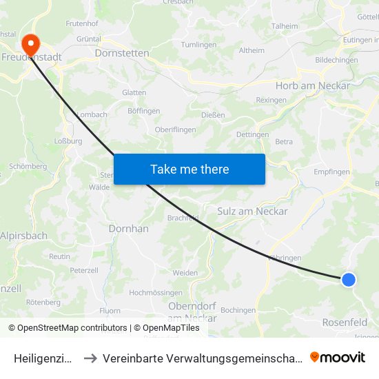 Heiligenzimmern to Vereinbarte Verwaltungsgemeinschaft Freudenstadt map