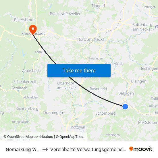 Gemarkung Weilstetten to Vereinbarte Verwaltungsgemeinschaft Freudenstadt map