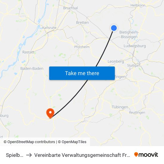 Spielberg to Vereinbarte Verwaltungsgemeinschaft Freudenstadt map