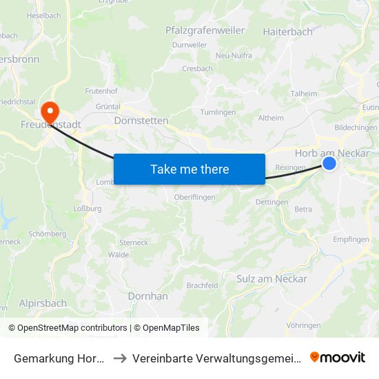 Gemarkung Horb am Neckar to Vereinbarte Verwaltungsgemeinschaft Freudenstadt map