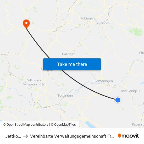 Jettkofen to Vereinbarte Verwaltungsgemeinschaft Freudenstadt map