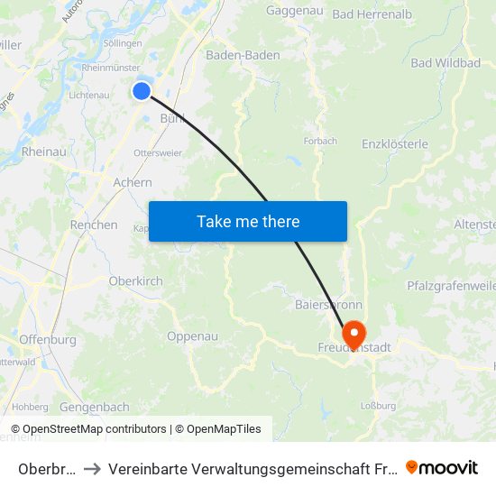 Oberbruch to Vereinbarte Verwaltungsgemeinschaft Freudenstadt map