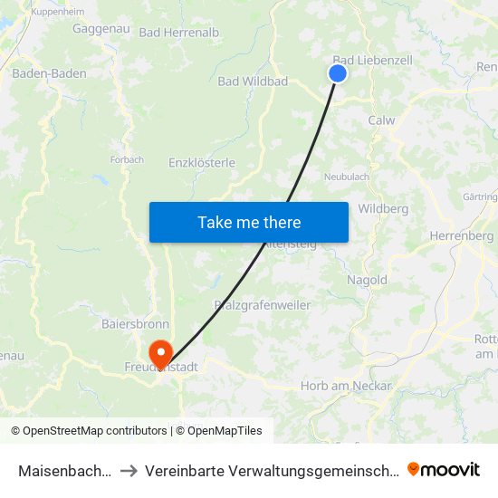 Maisenbach-Zainen to Vereinbarte Verwaltungsgemeinschaft Freudenstadt map