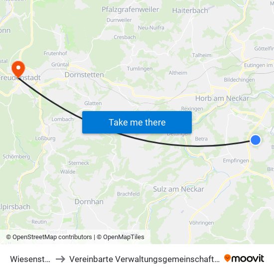 Wiesenstetten to Vereinbarte Verwaltungsgemeinschaft Freudenstadt map
