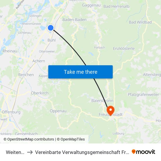 Weitenung to Vereinbarte Verwaltungsgemeinschaft Freudenstadt map