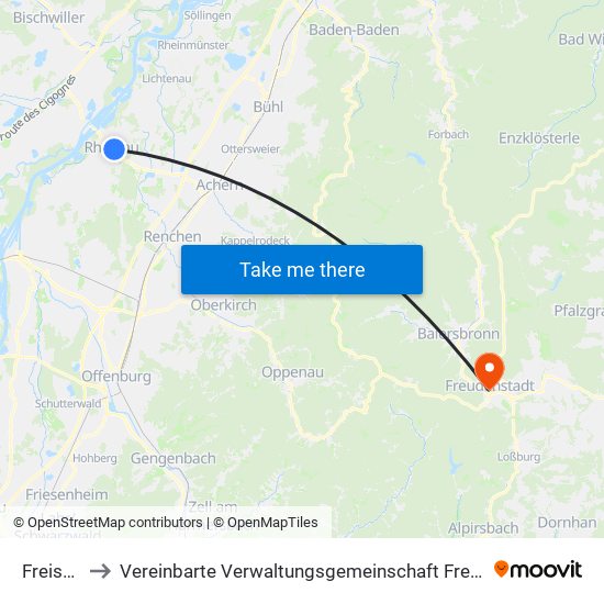 Freistett to Vereinbarte Verwaltungsgemeinschaft Freudenstadt map