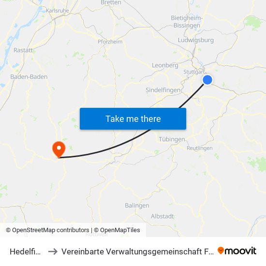 Hedelfingen to Vereinbarte Verwaltungsgemeinschaft Freudenstadt map