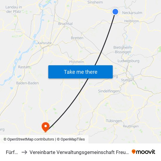 Fürfeld to Vereinbarte Verwaltungsgemeinschaft Freudenstadt map