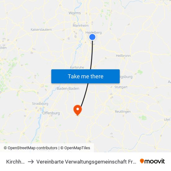 Kirchheim to Vereinbarte Verwaltungsgemeinschaft Freudenstadt map
