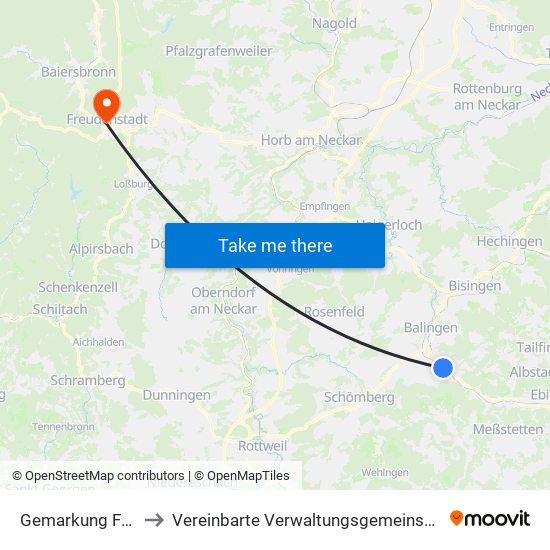 Gemarkung Frommern to Vereinbarte Verwaltungsgemeinschaft Freudenstadt map