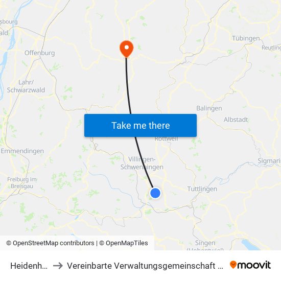 Heidenhofen to Vereinbarte Verwaltungsgemeinschaft Freudenstadt map