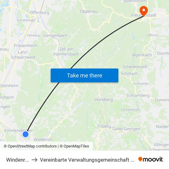 Windenreute to Vereinbarte Verwaltungsgemeinschaft Freudenstadt map