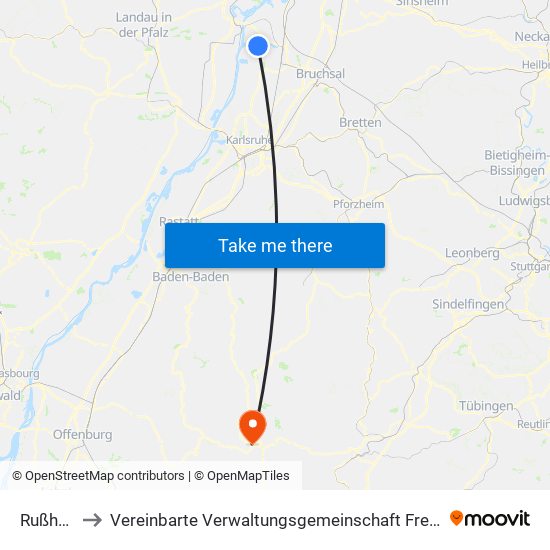 Rußheim to Vereinbarte Verwaltungsgemeinschaft Freudenstadt map