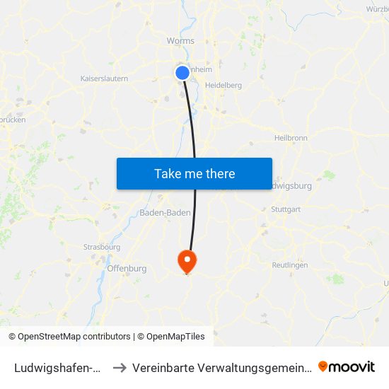 Ludwigshafen-Oggersheim to Vereinbarte Verwaltungsgemeinschaft Freudenstadt map