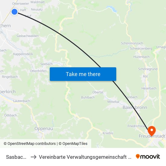 Sasbachried to Vereinbarte Verwaltungsgemeinschaft Freudenstadt map