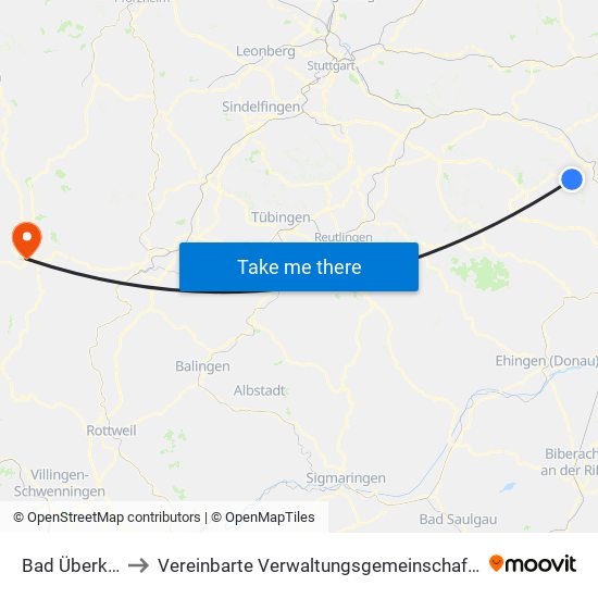 Bad Überkingen to Vereinbarte Verwaltungsgemeinschaft Freudenstadt map