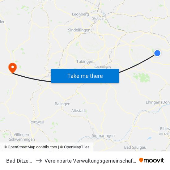 Bad Ditzenbach to Vereinbarte Verwaltungsgemeinschaft Freudenstadt map