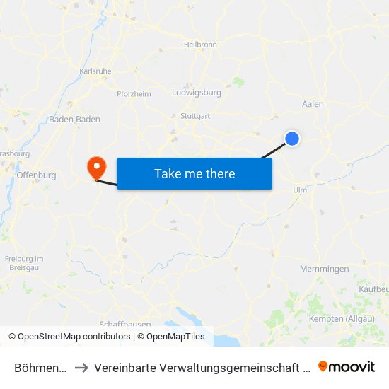 Böhmenkirch to Vereinbarte Verwaltungsgemeinschaft Freudenstadt map